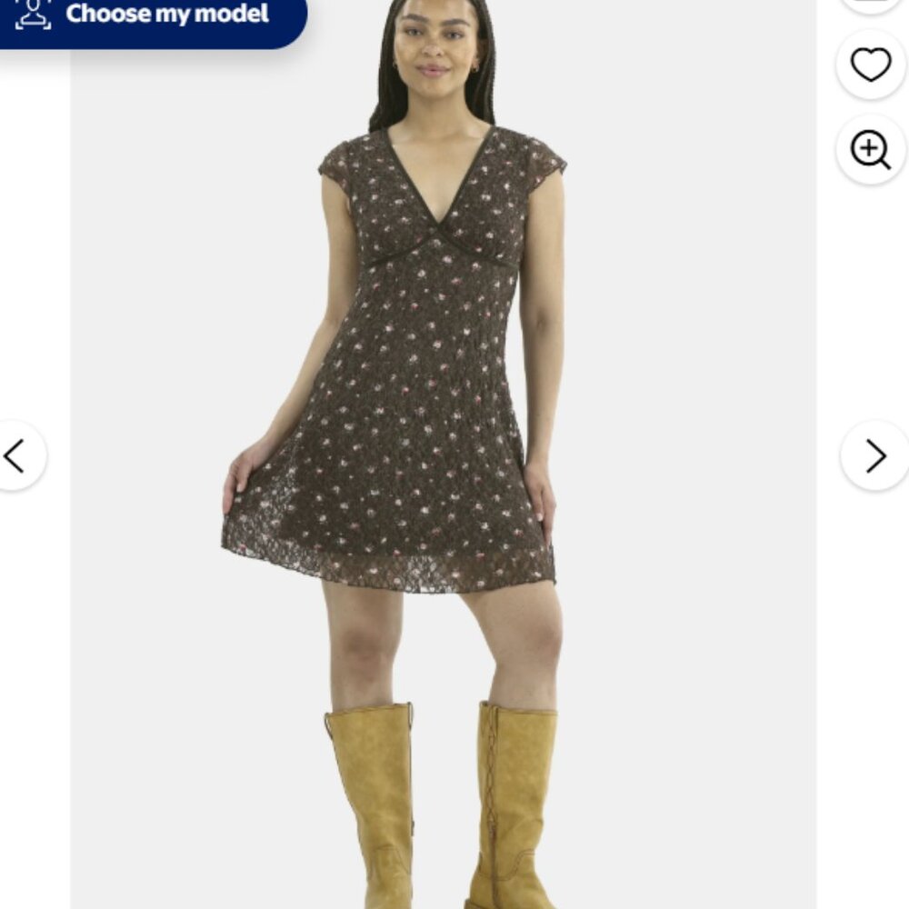 NWT No Boundaries Brown Ditsy Floral Short‎ Sleeve Lace dress XS (0-2)